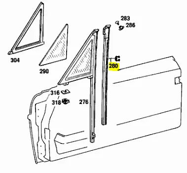 W114 Coupé window guide fashion left NEW