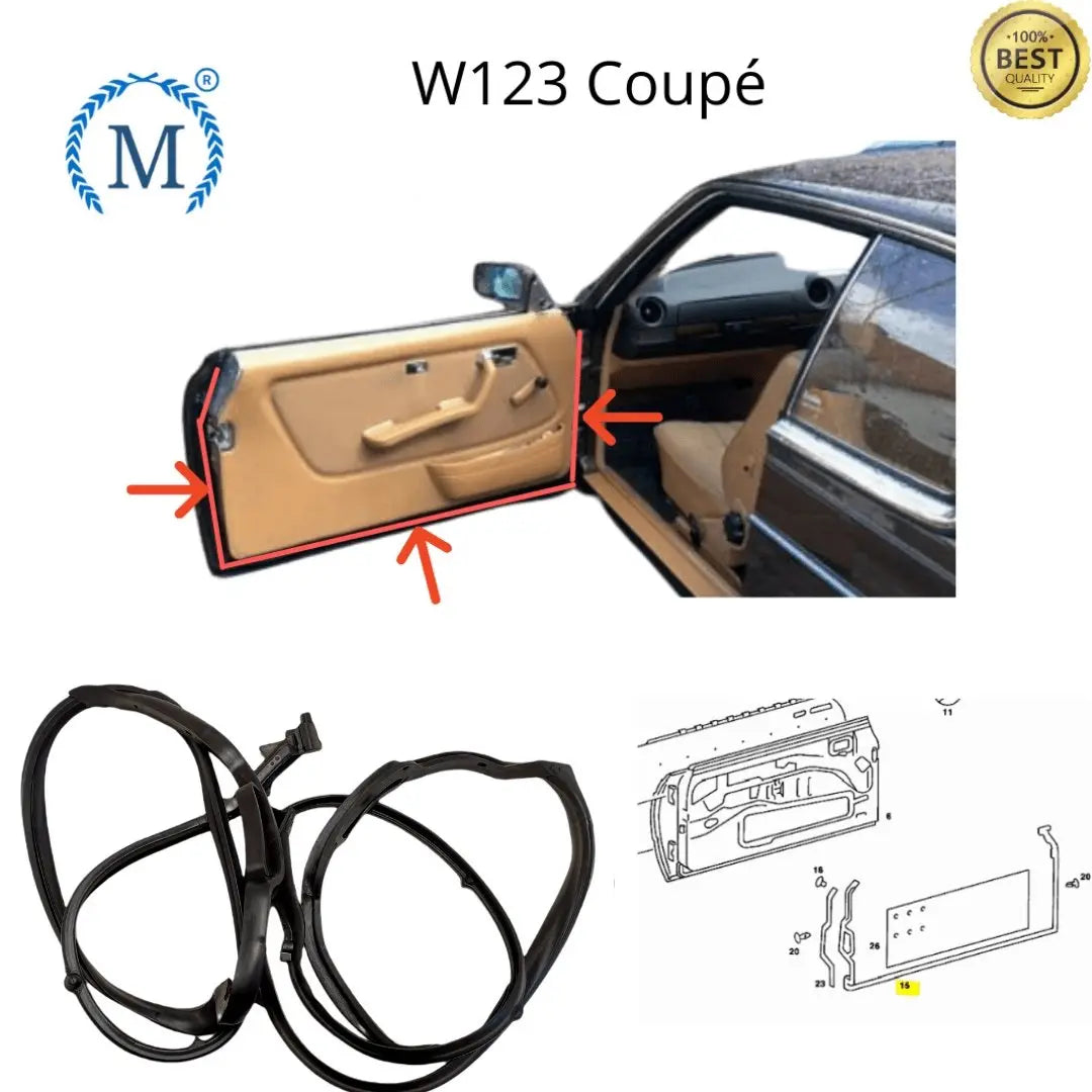 Mercedes orders W123 Coupe Window A-B Door window upper frame rubber seals 2 Pieces set