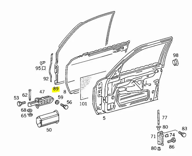 Mercedes W126 S SE door seal front authentic left new